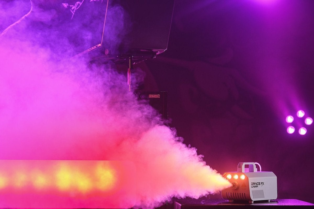 Ayra DanceFX F500L smoke machine with a pink smoke cloud