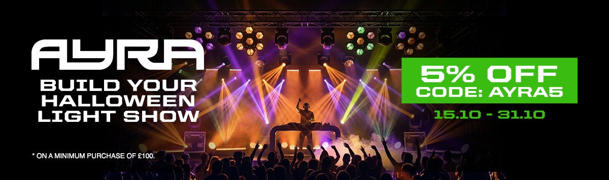 Ayra: build your Halloween light show. 5% off with code AYRA5 from 15.10 to 31.10, on a minimum purchase of £100